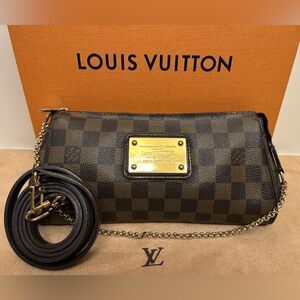 Louis Vuitton Damier Ebene Clutch with Gold Accents